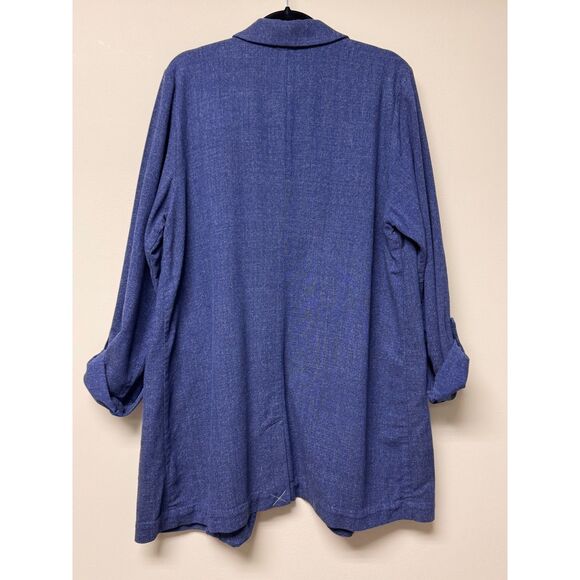 J. JILL Denim Blue Slat Open Front Oversized Roll Tab Sleeve Blazer, Sz L - Picture 5 of 9
